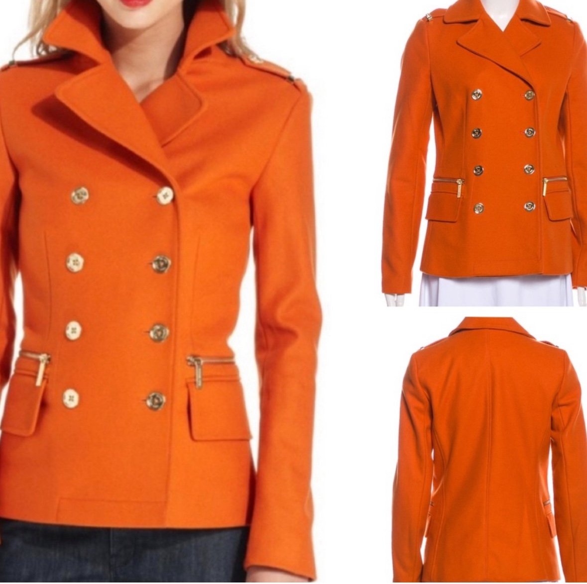 Micheal Kors Bright Orange Pea coat with pockets and zippers Great condtion
