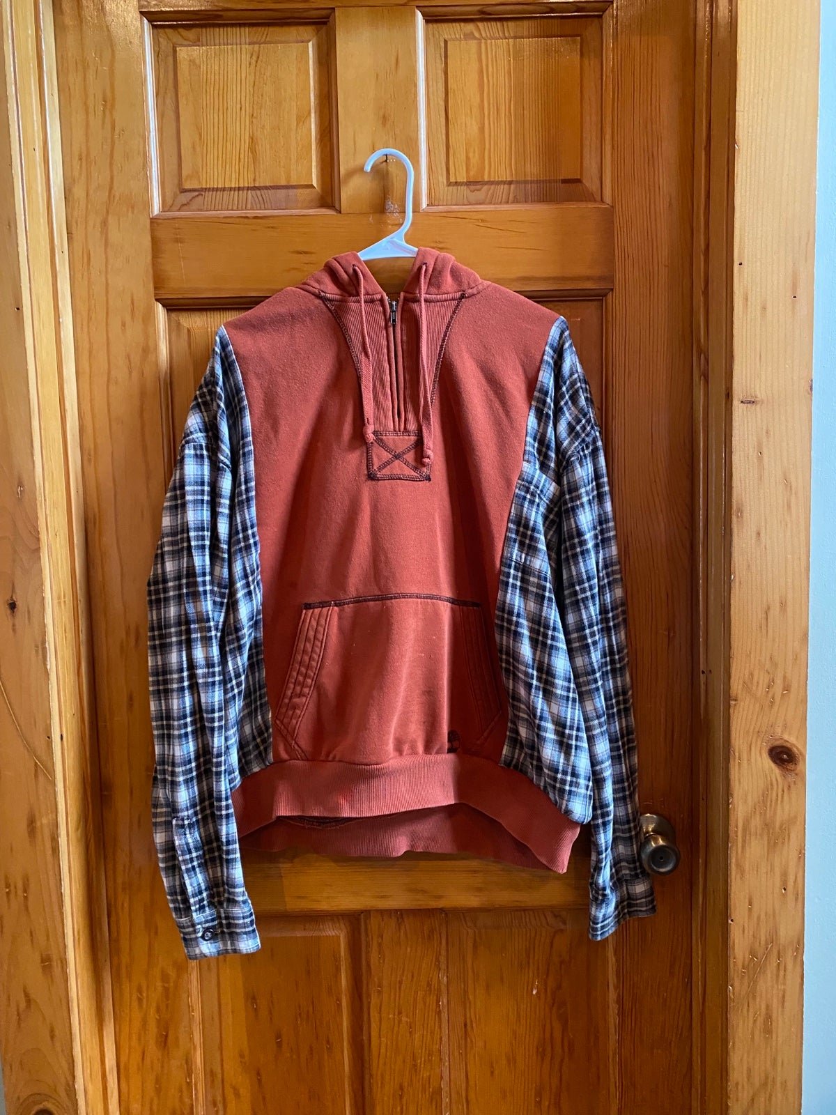 UPCYCLED Oversized Timberland Hoodie with flannel Sleeves!!!