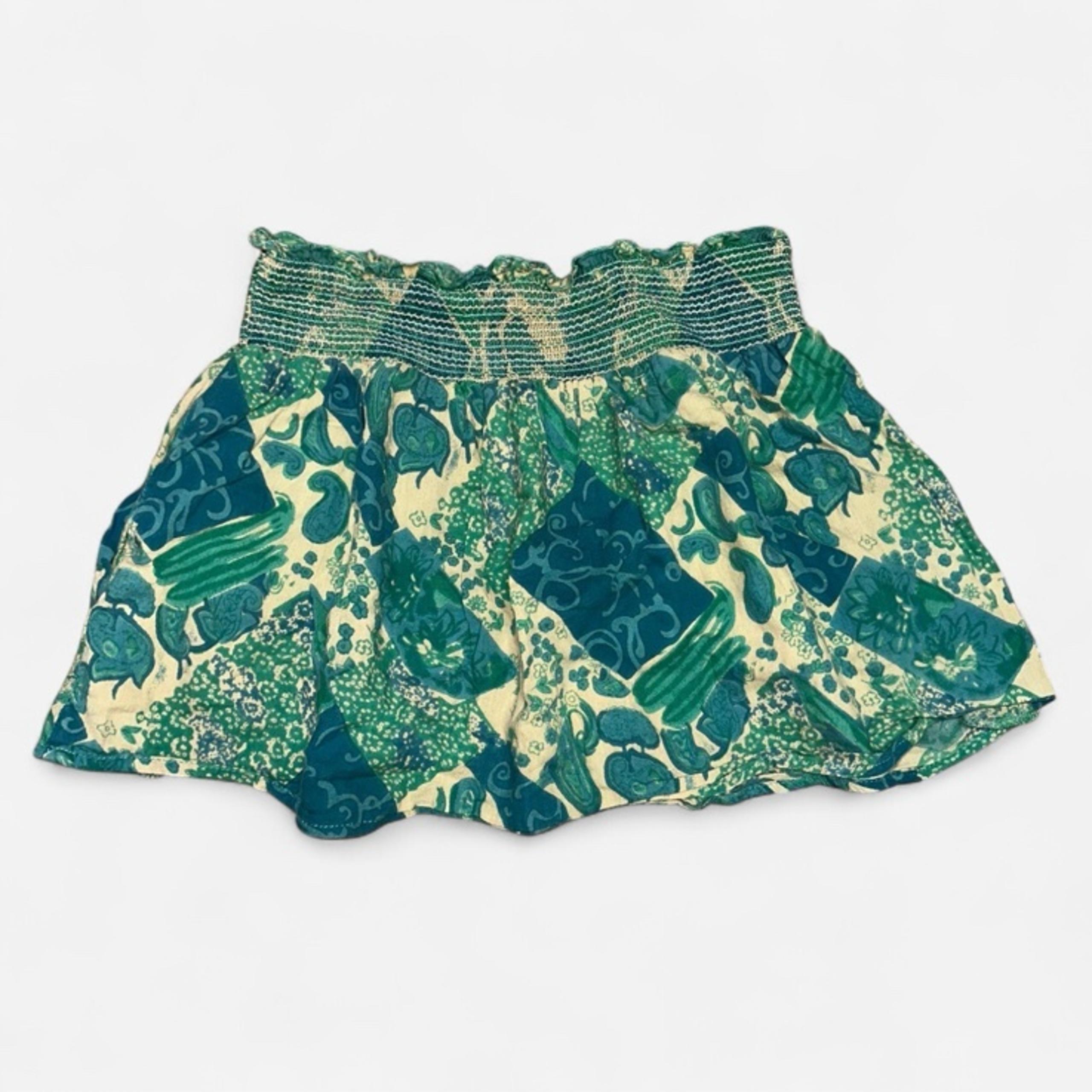 Vintage Wet Seal Green Teal and Tan print mini skirt with elastic waistband