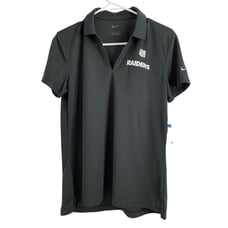 Womens Nike Las Vegas Raiders Polo Golf Shirt NWT Medium Black Mesh Drifit 6946