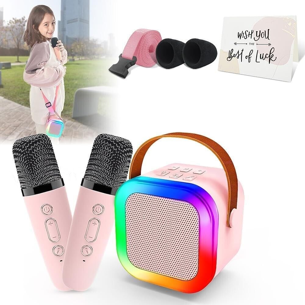 Mini Karaoke Machine for Kids & Adults,Portabl e Speaker with 2 Wireles Micropho