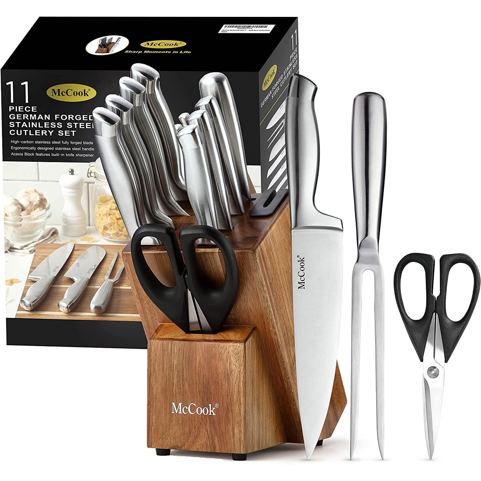 ® Knife Sets with Built-In Sharpener,German Stainless Steel Hollow Handle Kitche