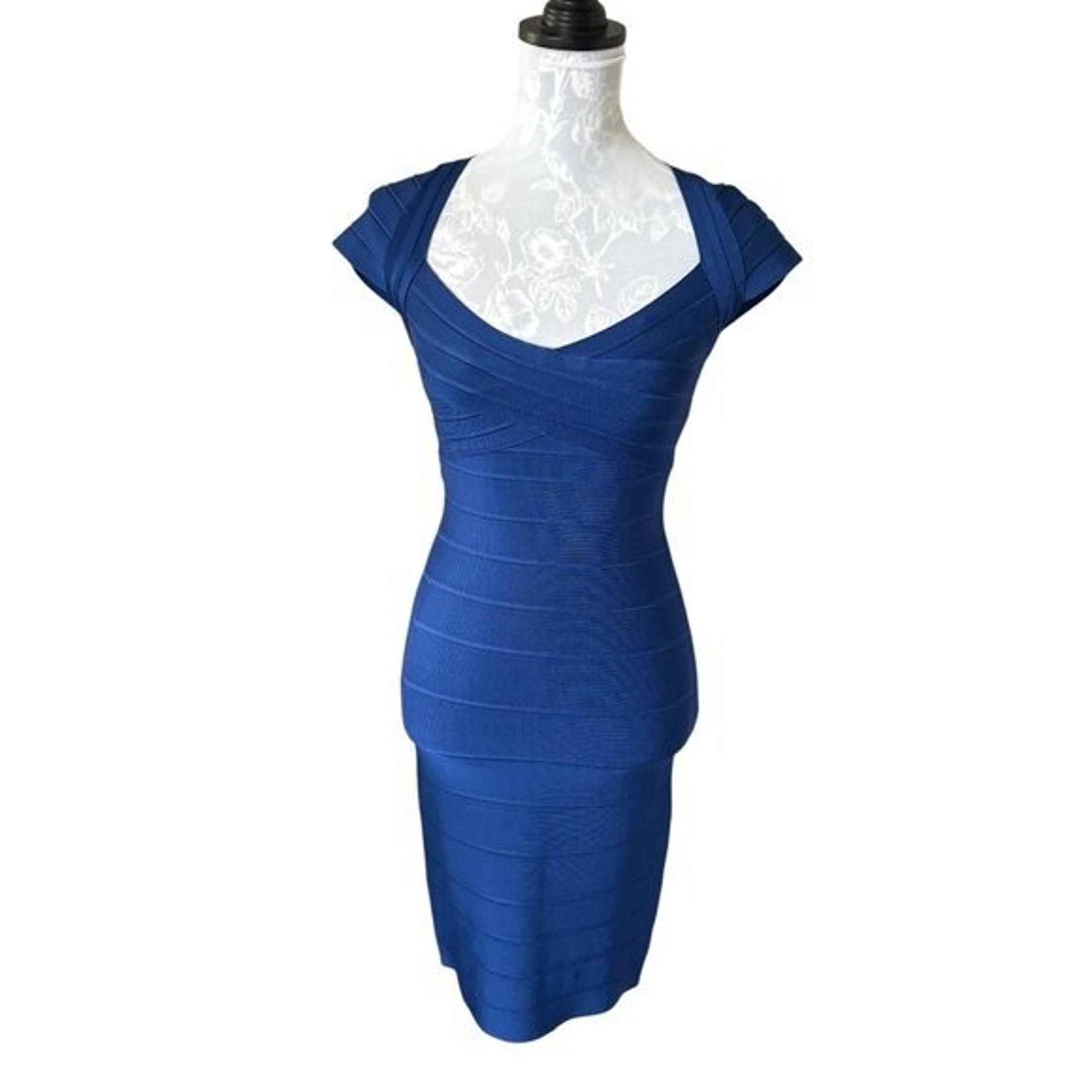 Herve Leger Raquel Bandage Dress Blue Womens Designer Stretchy Small