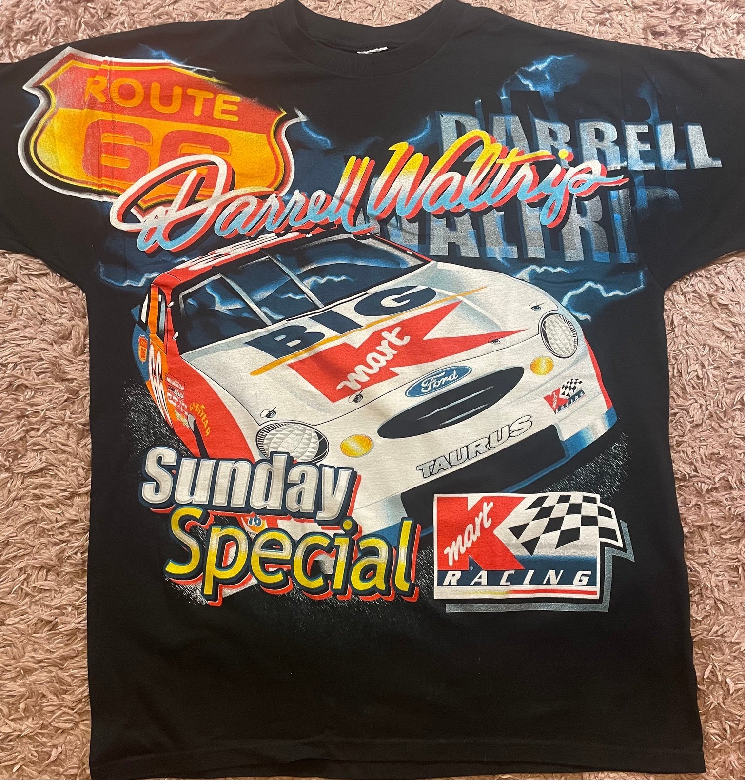 Vintage NASCAR Darrell Waltrip K Mart All Over Thunder Lighting T Shirt L/XL