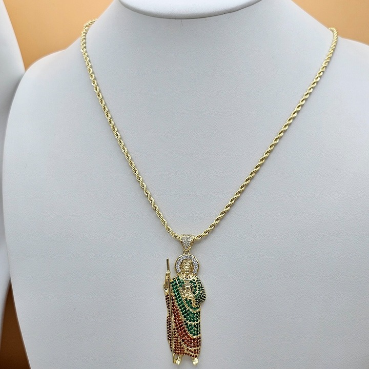 14K Gold Plated Saint Jude pendant & Chain. Medalla San Judas 24