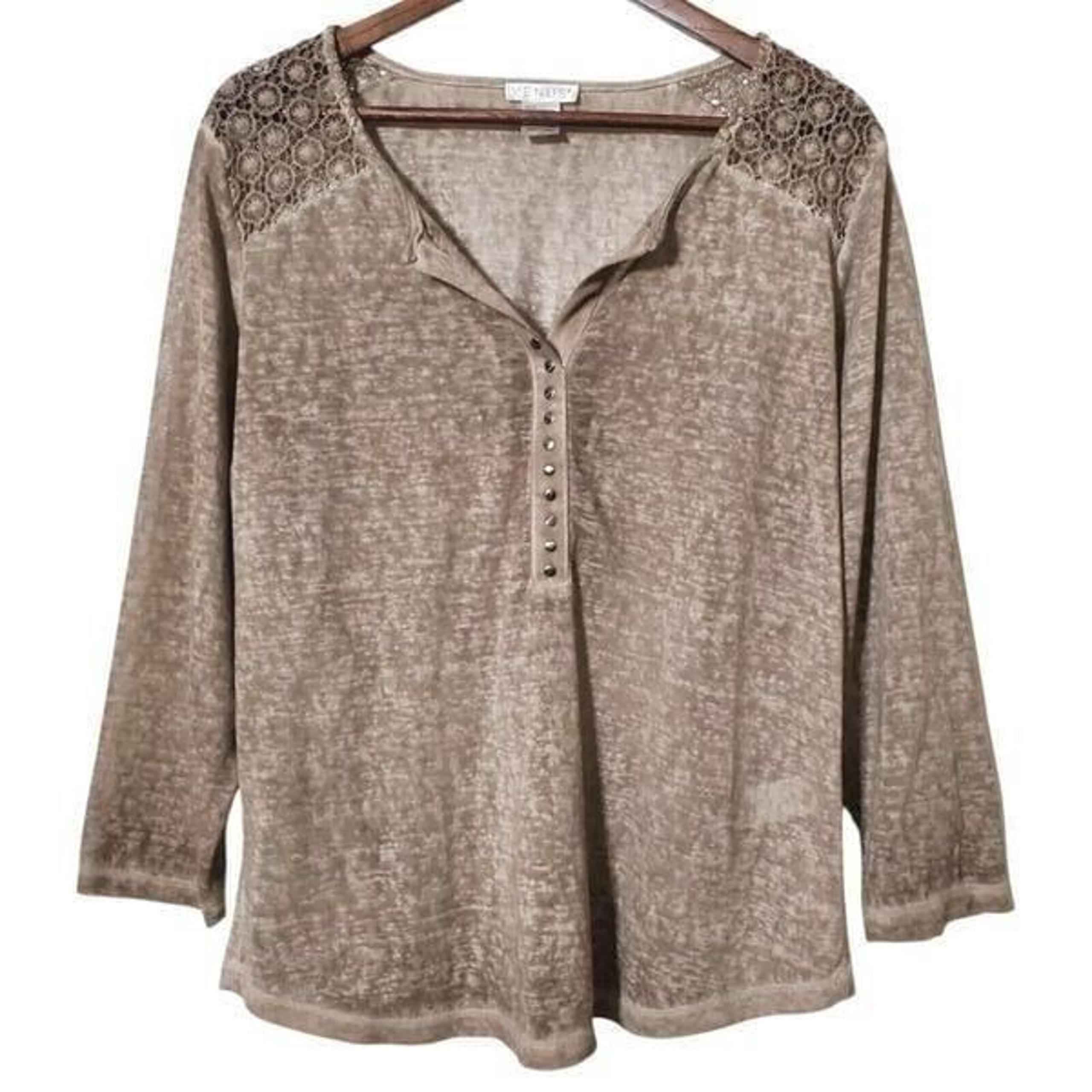 Venus Boho Top Size XL Tan Grommets Crochet Lace Gypsy Cottagecore Womens