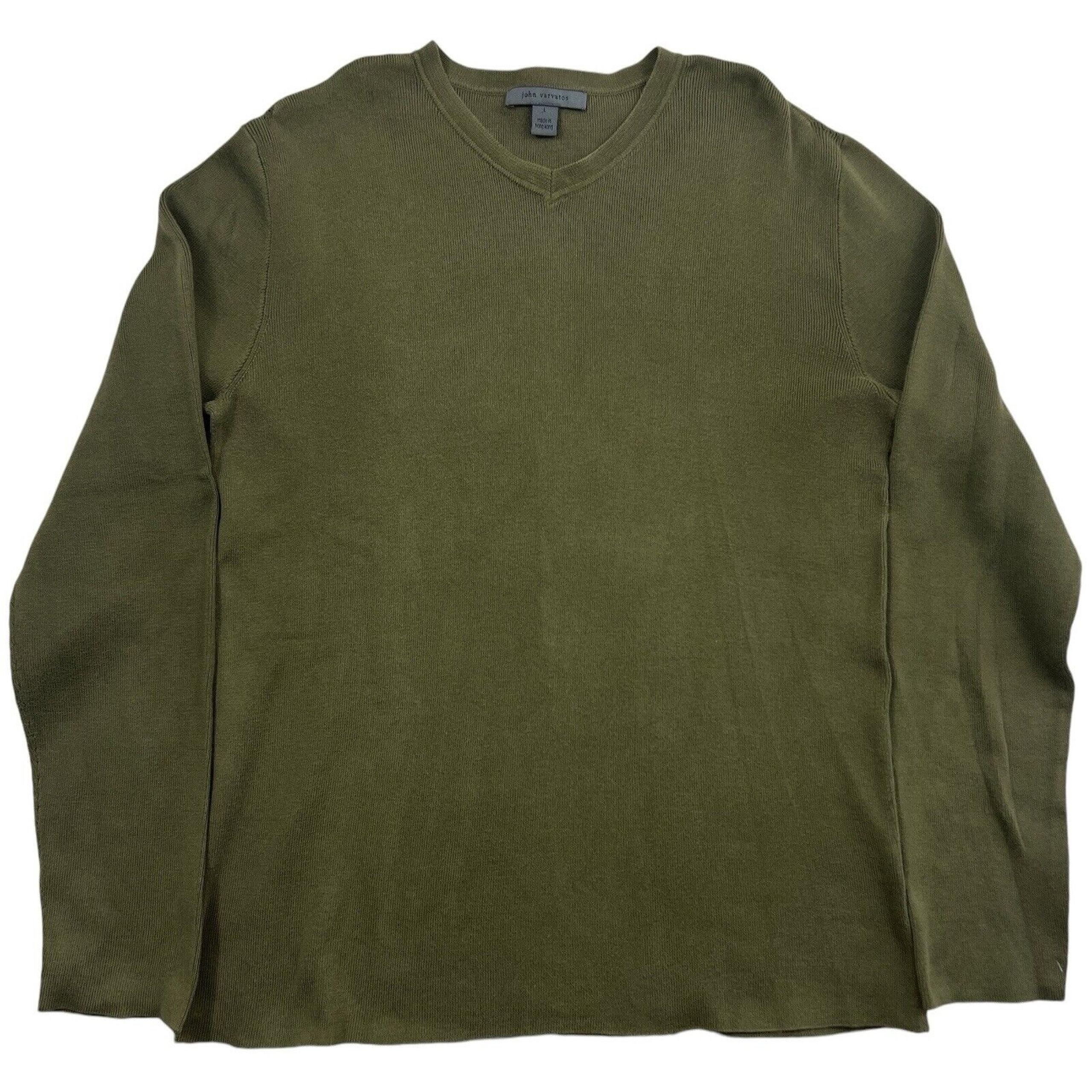 John Varvatos Men Olive Green Long Sleeve V-Neck Pullover Sweater Sz L