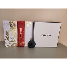 CHANEL Square Empty Gift Box Container 8.5 x3.75 Cover Camellia Flower Ribbon
