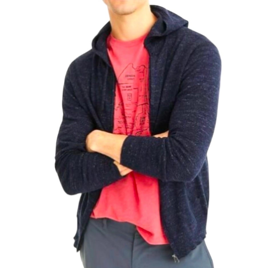J. Crew Full Zip Hooded Budded Lightweight Cotton Sweater - Heather Navy