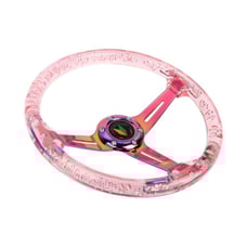 NEW JDM Universal 6-Hole 350mm Deep Dish Pink Crystal Bubble Steering Wheel