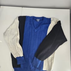 La Mode V-Neck Cotton Sweater Size Large Men's Cotton Vintage Cable Knit Blue