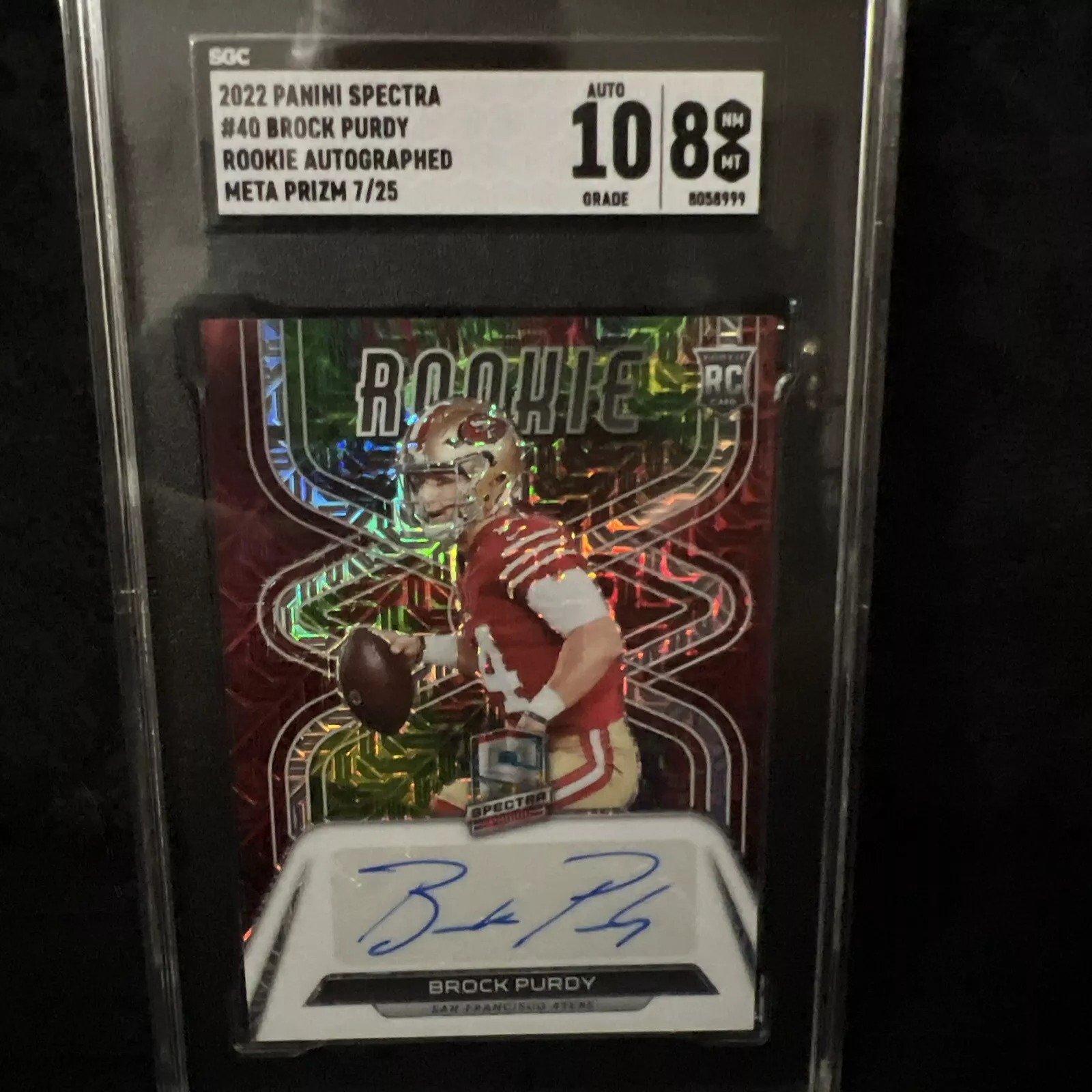 2022 Panini Spectra Football Brock Purdy Auto 7/25 Rookie Meta Prizm SGC 10/8