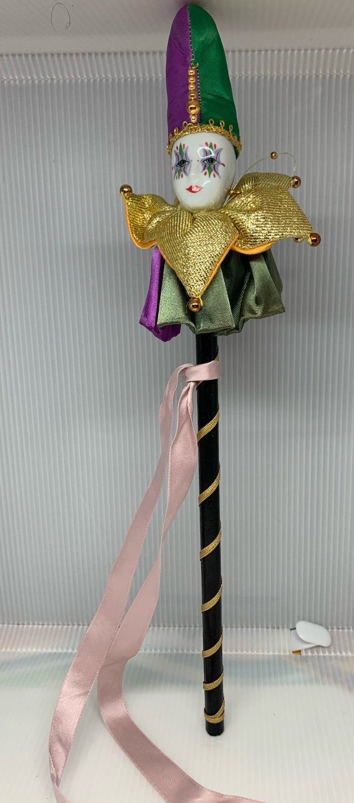 Vintage Hand Painted Porcelain Mardi Gras Jester Face on Stick