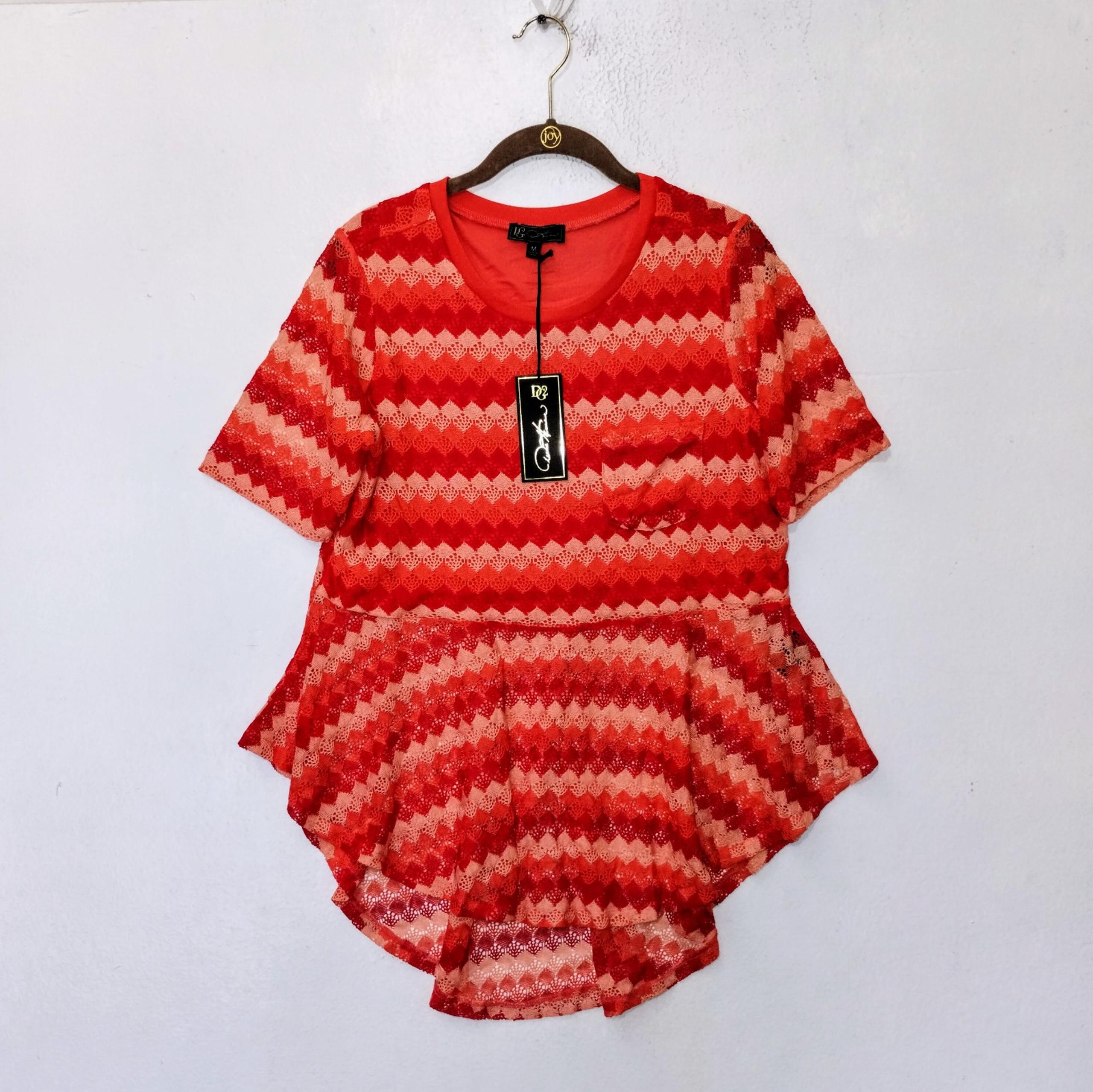 DG2 Red Orange Knit Diamond Pullover Spring Mini Dress Medium NWT - Diane Gilman