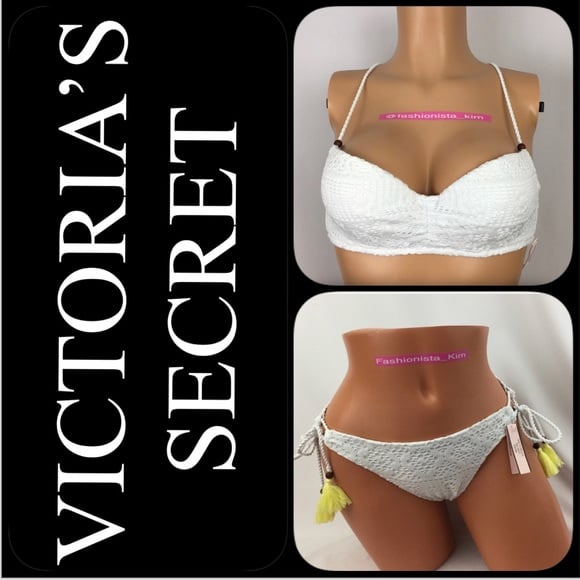 Victoria’s Secret crochet Swim bikini set 32C TOP , SMALL BOTTOM