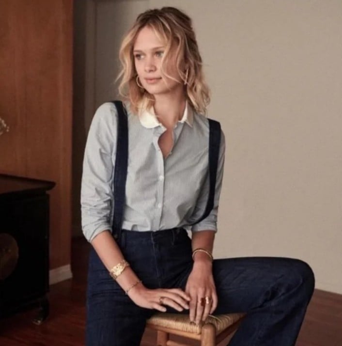 NWT Sezane Pierre white blue stripped cotton shirt