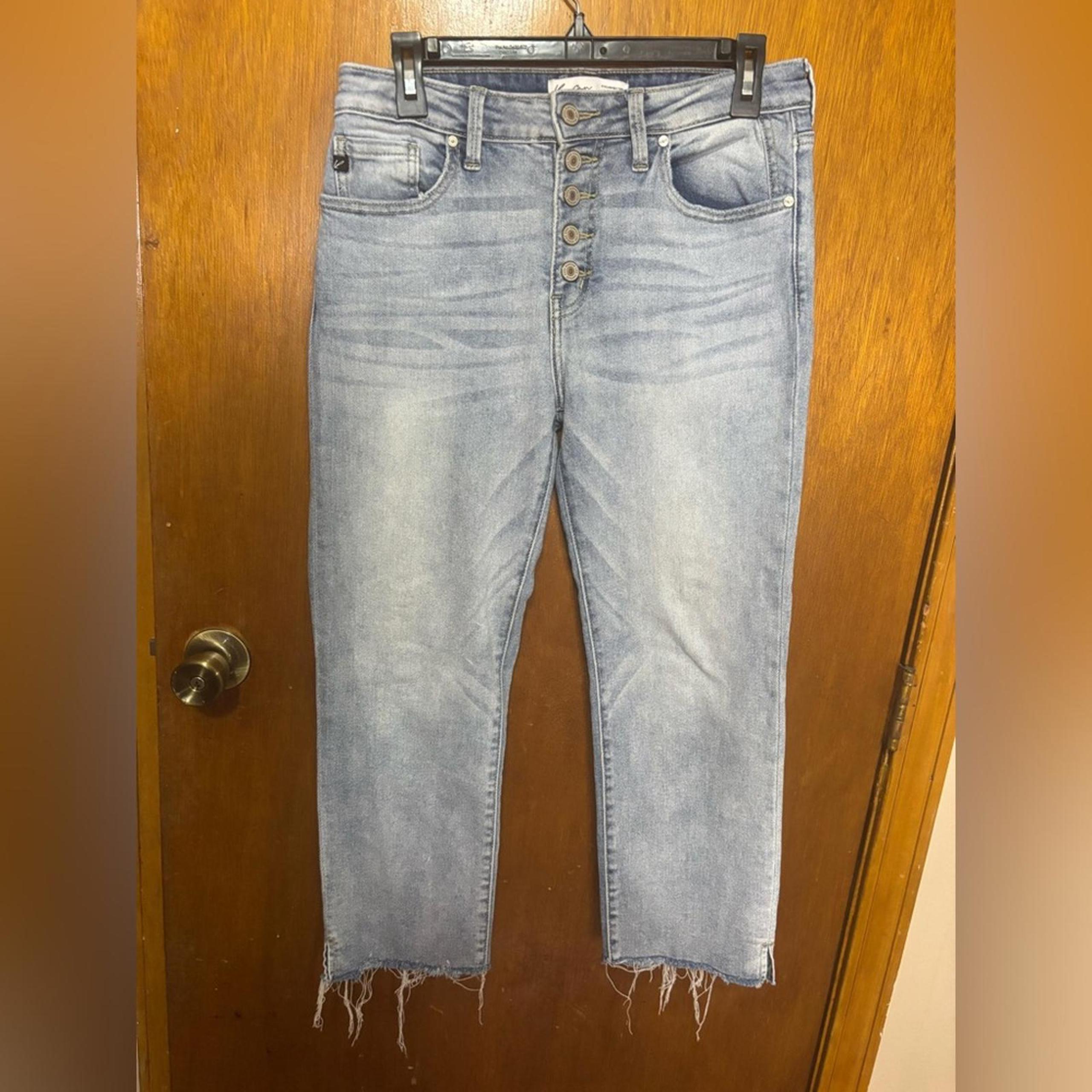 Kancan raw hem womans 27 button fly distressed jeans preppy quiet luxury