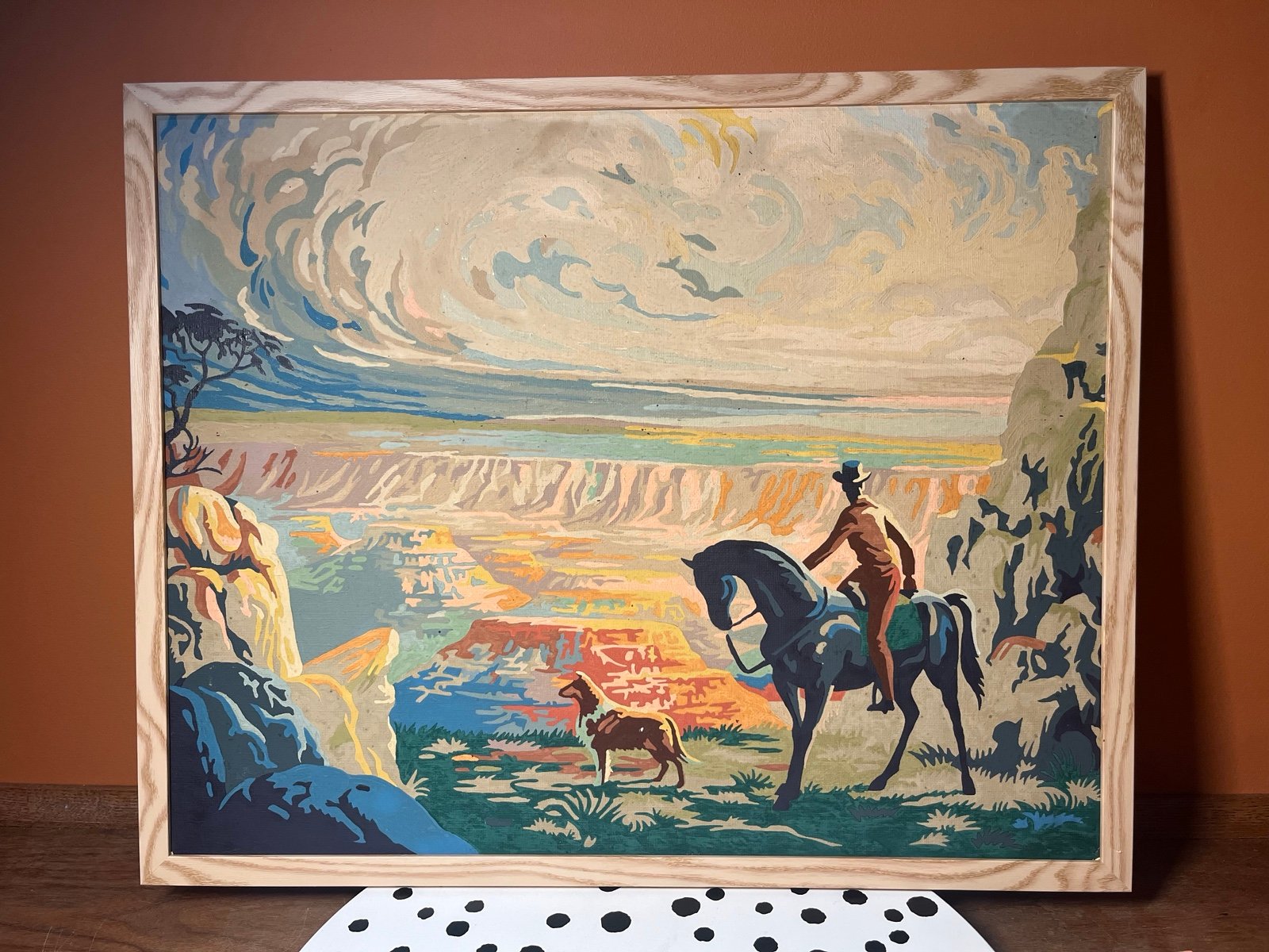 Vintage Western Cowboy Paint By Number Dog Multicolor Modern Frame Some Flaws