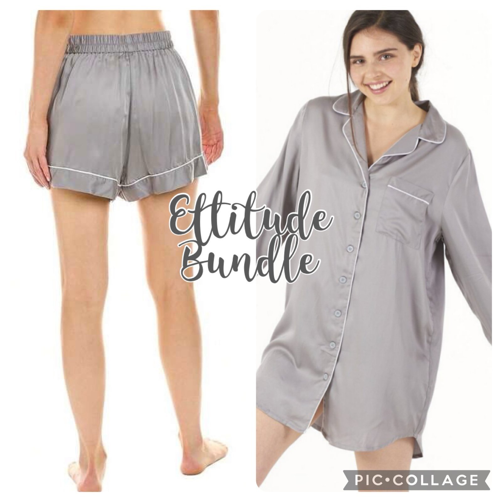 Ettitude Sateen Sleep Shirt & Sateen PJ Shorts in color Fog