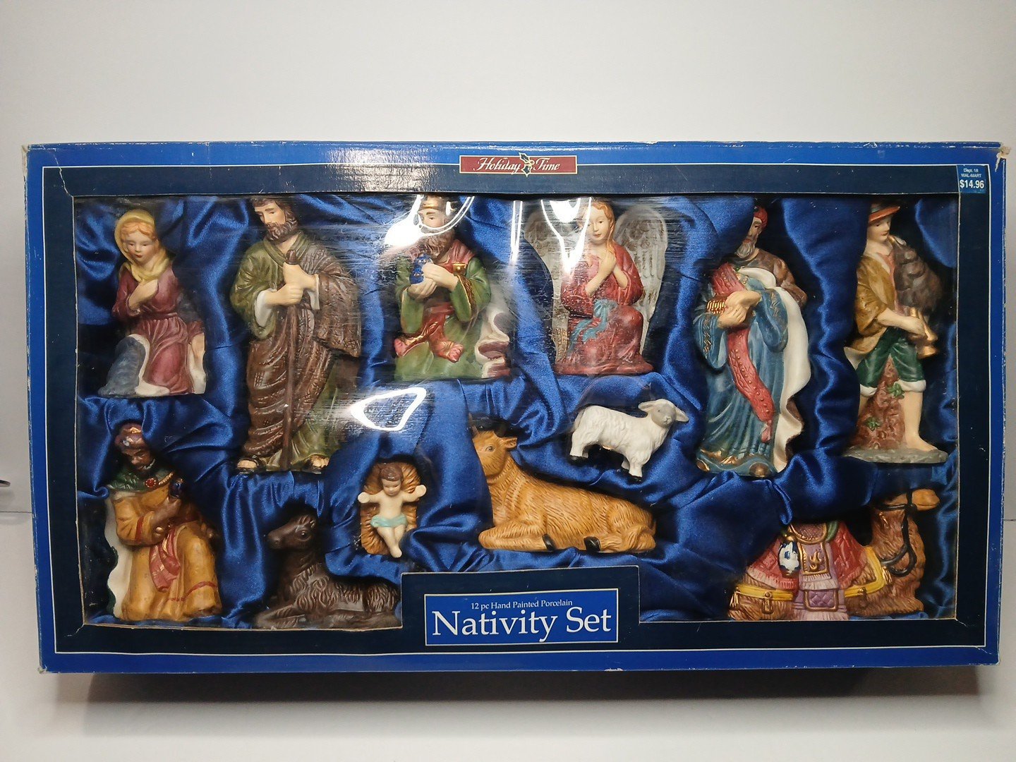 Vintage Holiday Time 12 Piece Hand Painted Porcelain Nativity Set Christmas Box