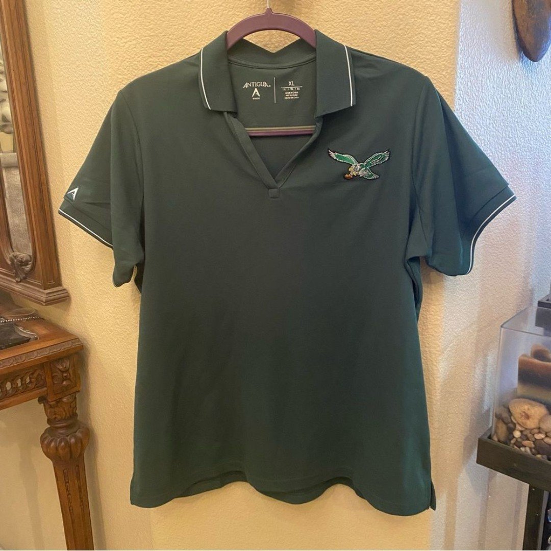 ANTIGUA Women Green Bird Embroidery Polo Golf Top Size XL