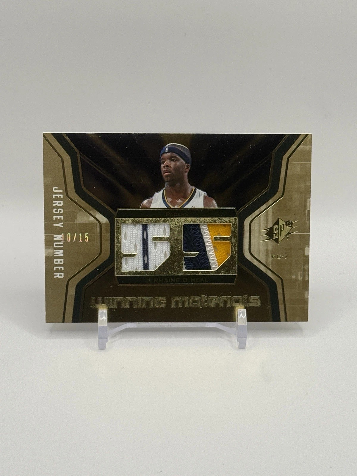 2007-08 SPx Winning Materials Dual Patch Jermaine O'Neal Jersey Number 10/15