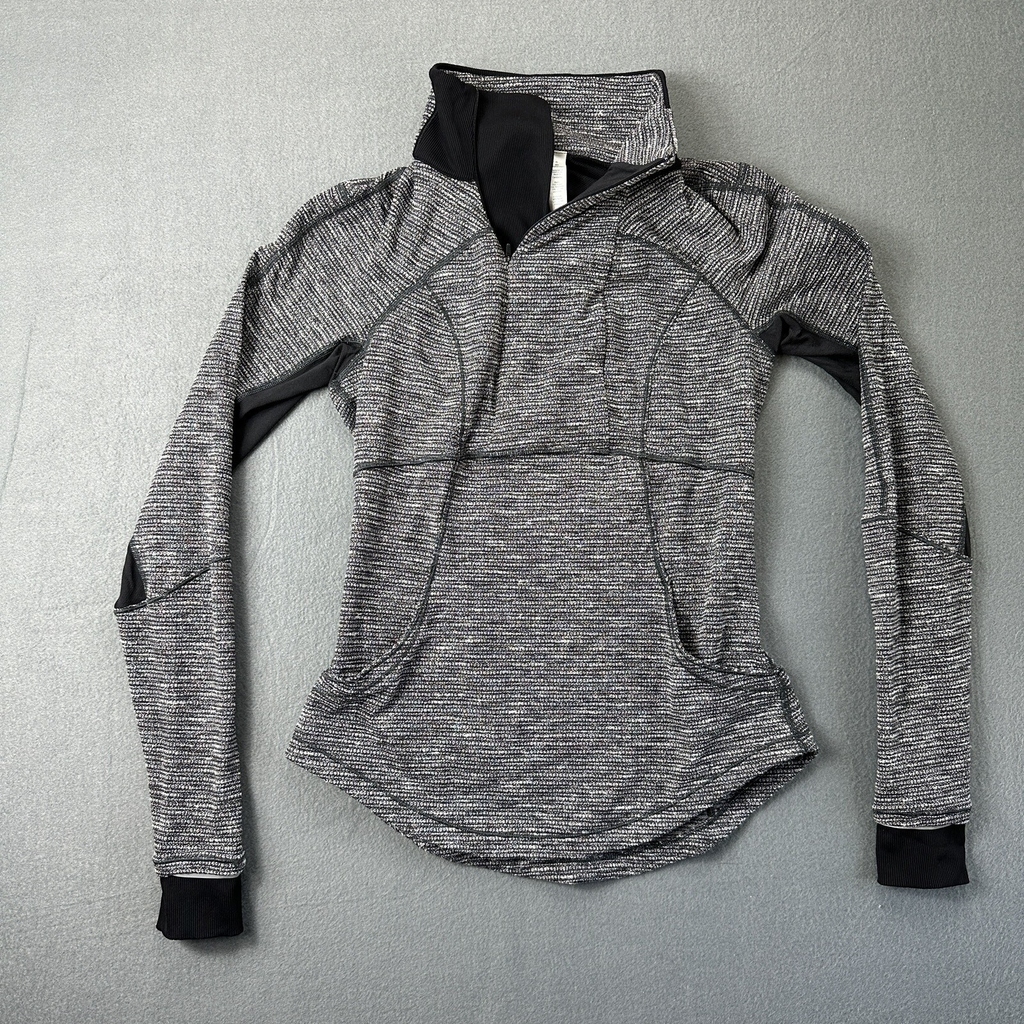 Lululemon Pullover Womens 6 Base Runner 1/2 Zip Heathered Black Yoga