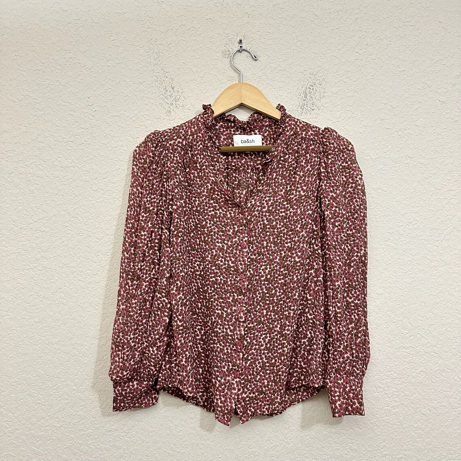 BA&SH Print Ruffle Trim Button-Up Blouse in Multicolor