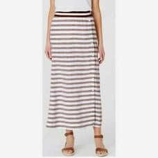 J Jill Linen Side-Button Maxi Skirt Elastic Waist Striped Pockets Women Large