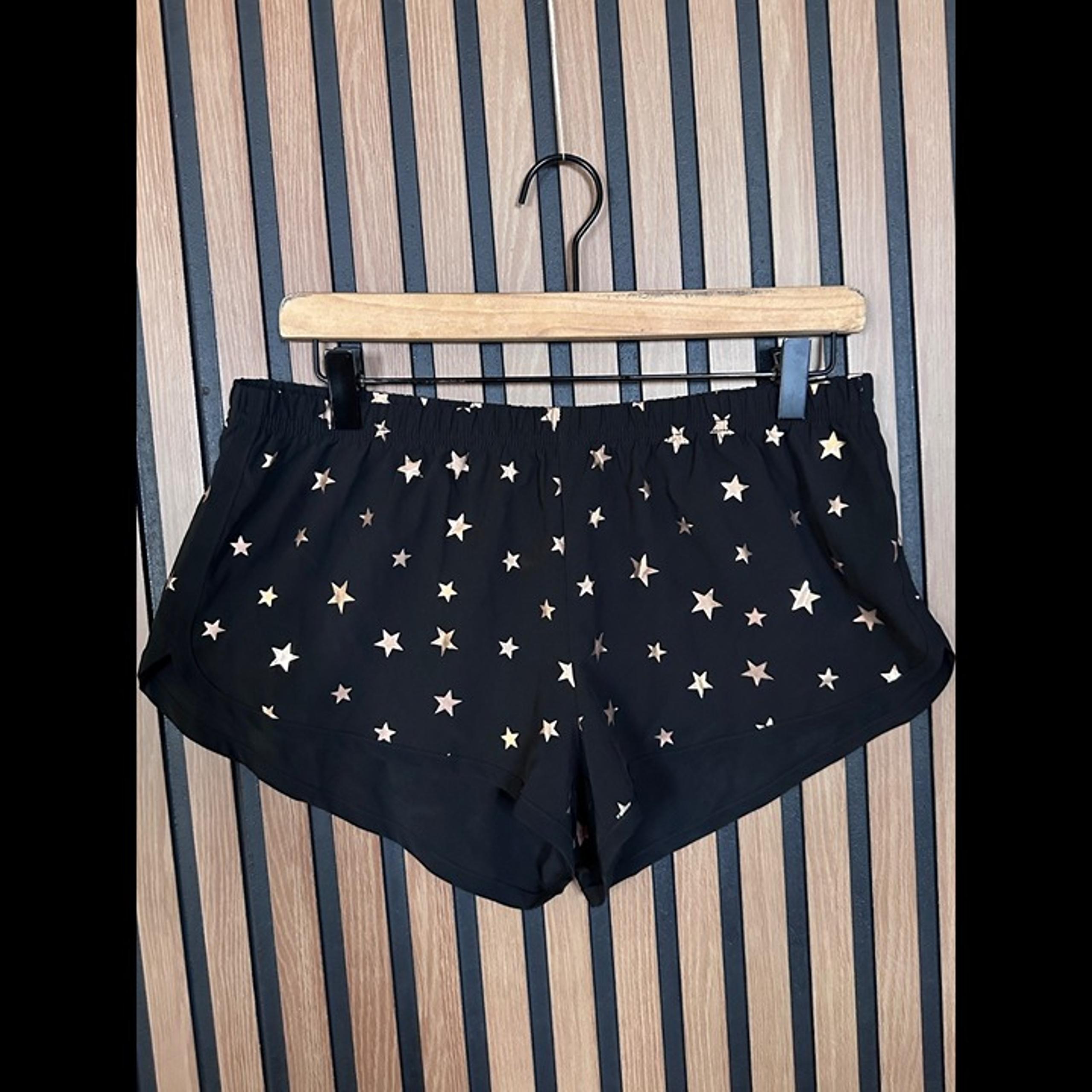 Spiritual Gangster Shorts Large Womens Black Poly Stretch Shiny Star Art Mini