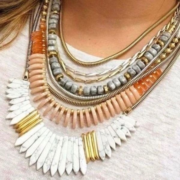 Stella & Dot Ezra Statement Necklace Layered Versatile Adjustable Stone Metal