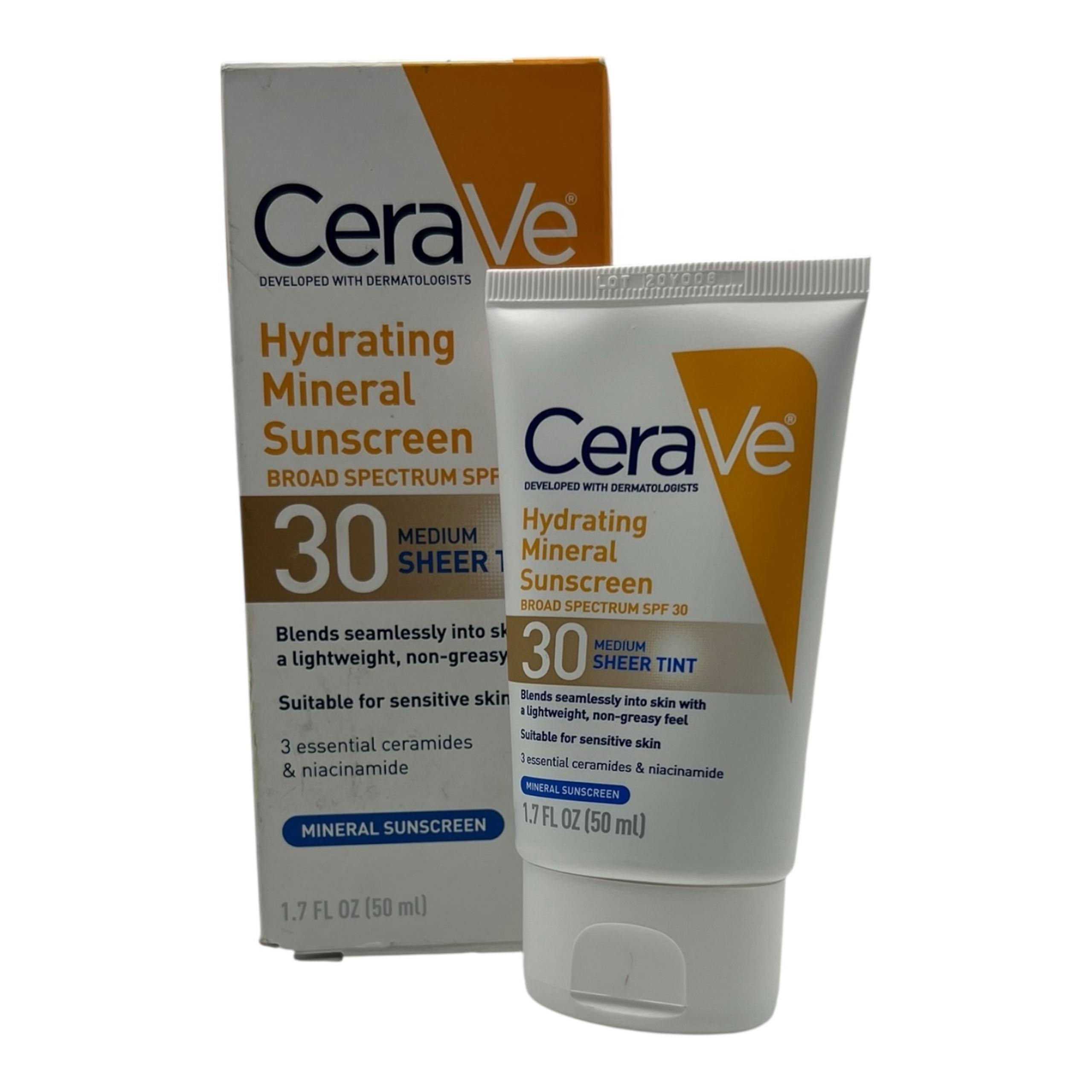 CeraVe - Hydrating Mineral Sunscreen (1.7 oz) - SPF 30 Sheer Tint for Face