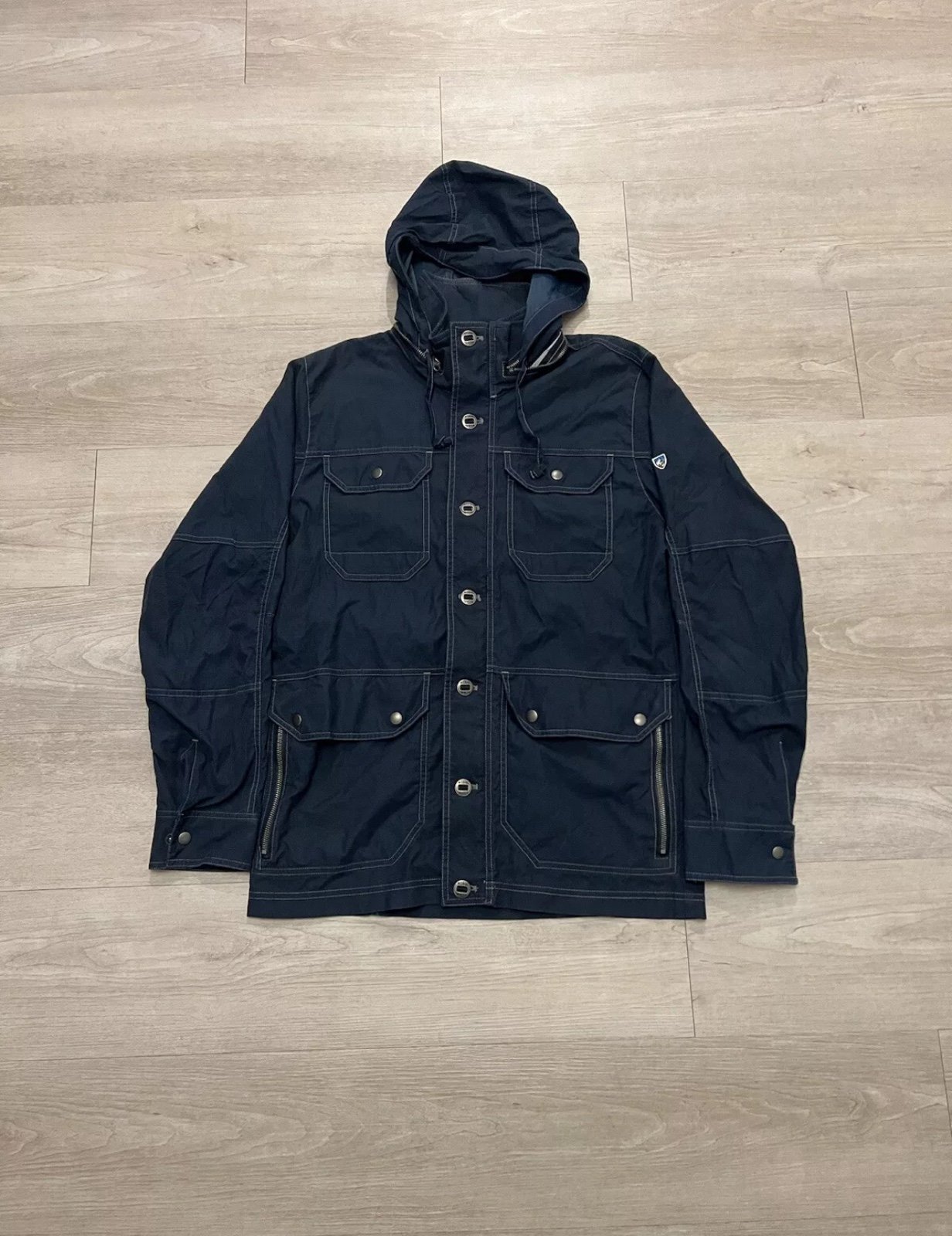Kuhl Rekon Blue Safari Zip Snap Outdoor Utility Military Cargo Jacket