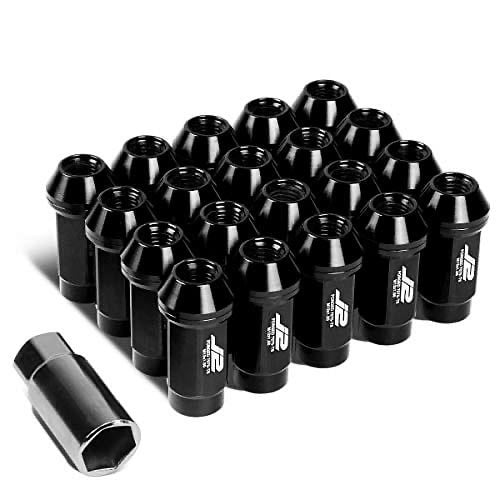 7075 Aluminum Black M12 x 1.5 20Pcs L: 50mm Close-End Lug Nut w/Adapter tuercas