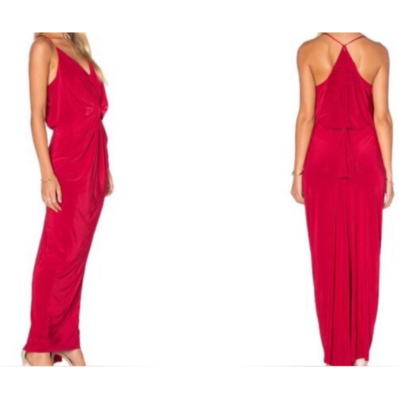 Misa Los Angeles Domino Front Twist Draped Maxi Dress V Neck Red Size Small NWT