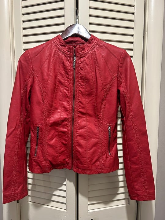 Women's Vegan Leather MOTO Red Full zip Jacket
