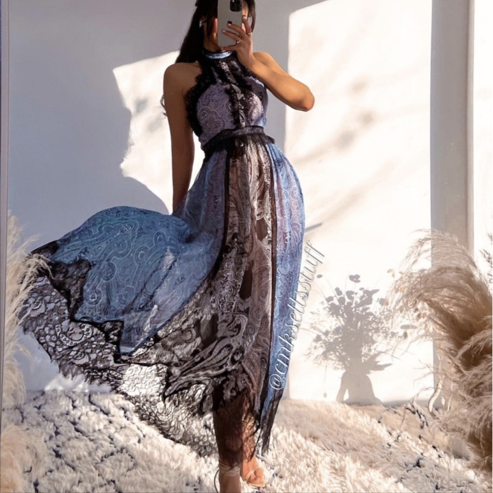 ZARA LIMITED EDITION HALTER LACE DRESS BLUE XS