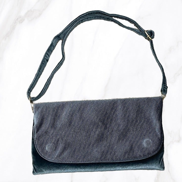 Anthropologie Blue Mid-Size Velvet Crossbody Purse, OS