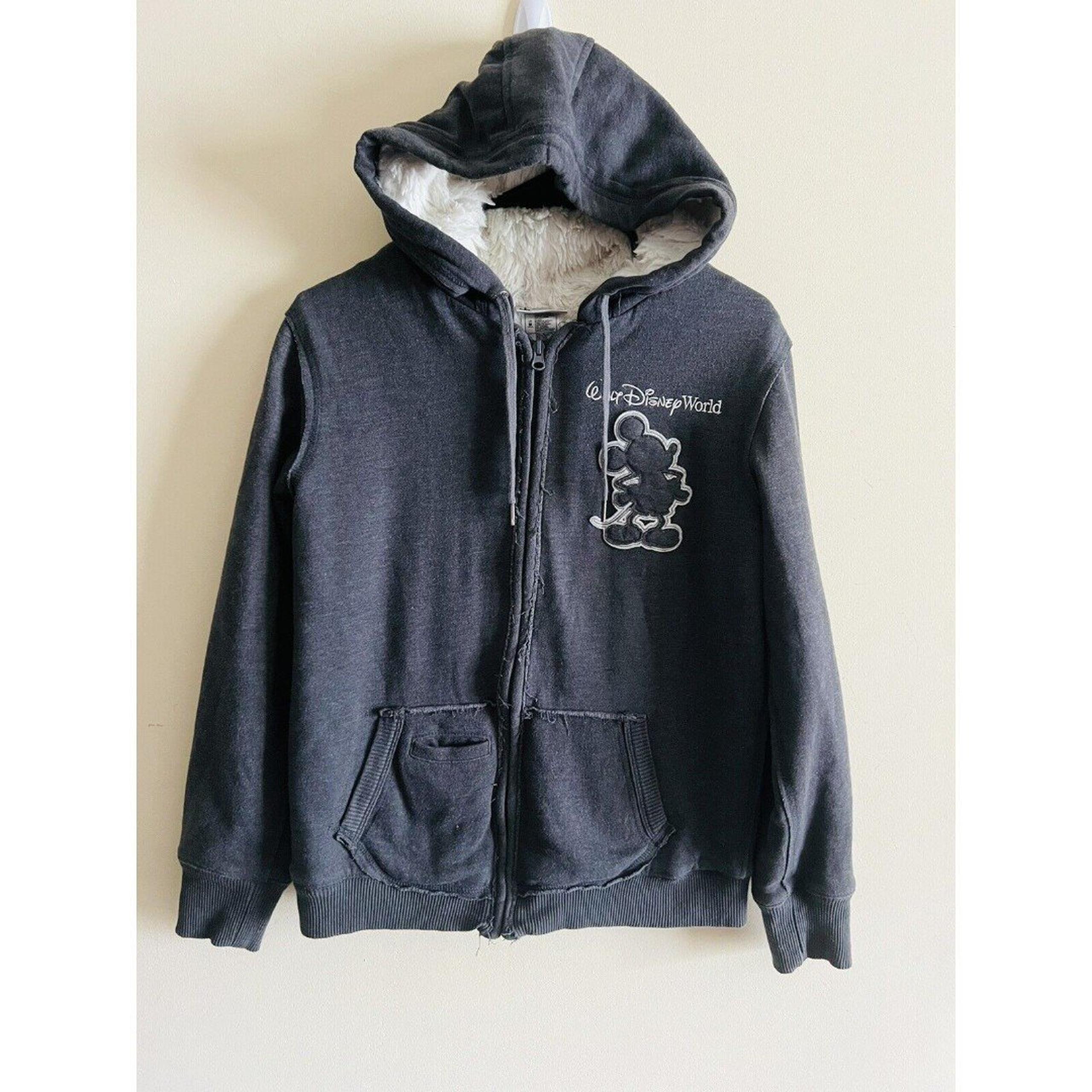 Walt Disney World Mickey Mouse Faux Fur Lined Hoodie Zip Up Sweater Medium
