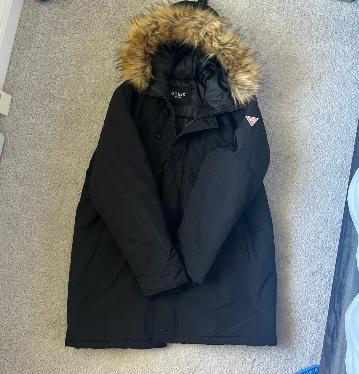 GUESS Men's Heavyweight Hooded Parka Jacket with Removable Faux Fur Trim