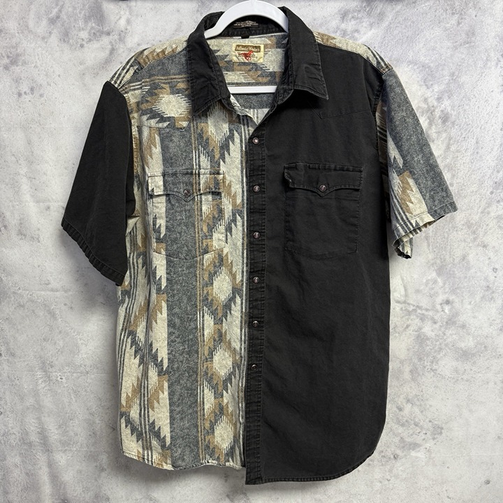 Vintage Youngbloods Authentic Western Aztec Shirt Mens XL Button Up Short Sleeve