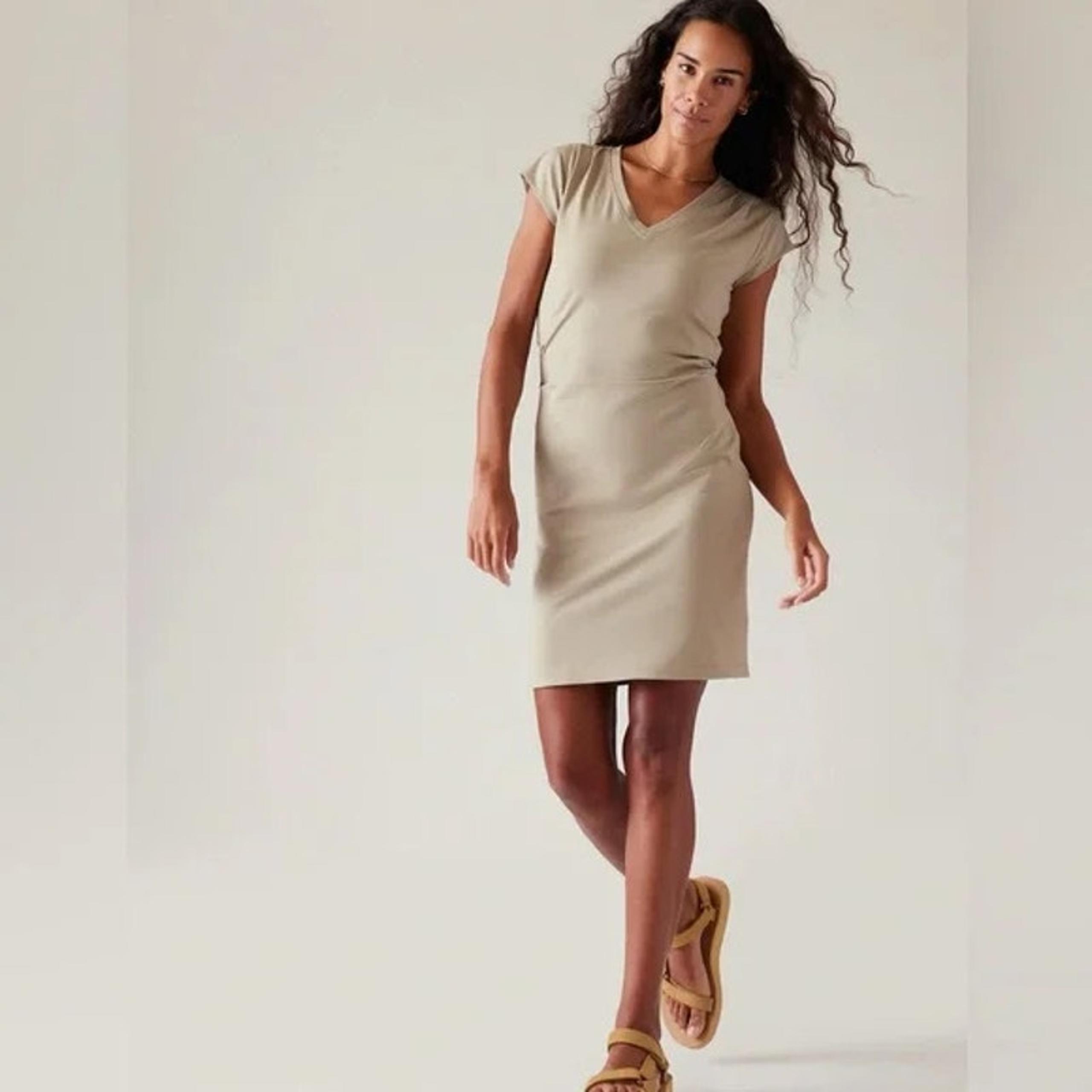 ATHLETA Effortless Tee Dress Ecru Size Small Khaki Beige Mini Casual Lounge