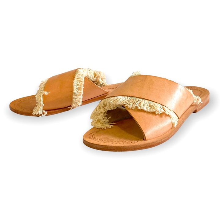 Antik Batik Alba Natural Leather Fringe Slide Sandals Size 37 EU