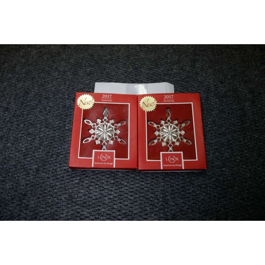 Set of 2 2017 Lenox Annual Snow Majesty Snowflake Ornaments