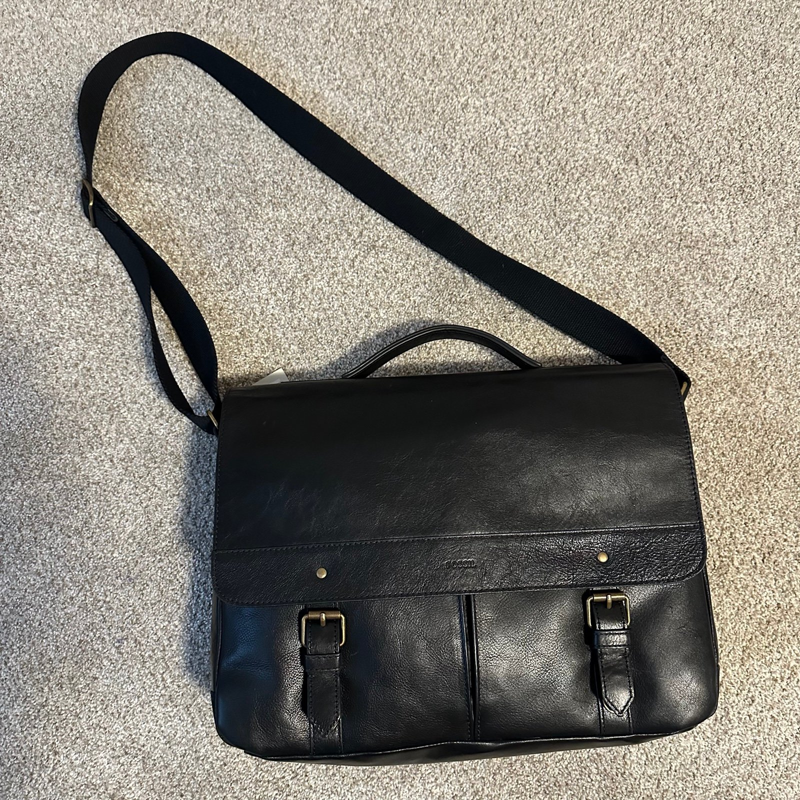 Fossil Miles Messenger Bag Leather Briefcase Laptop Bag NWT Black