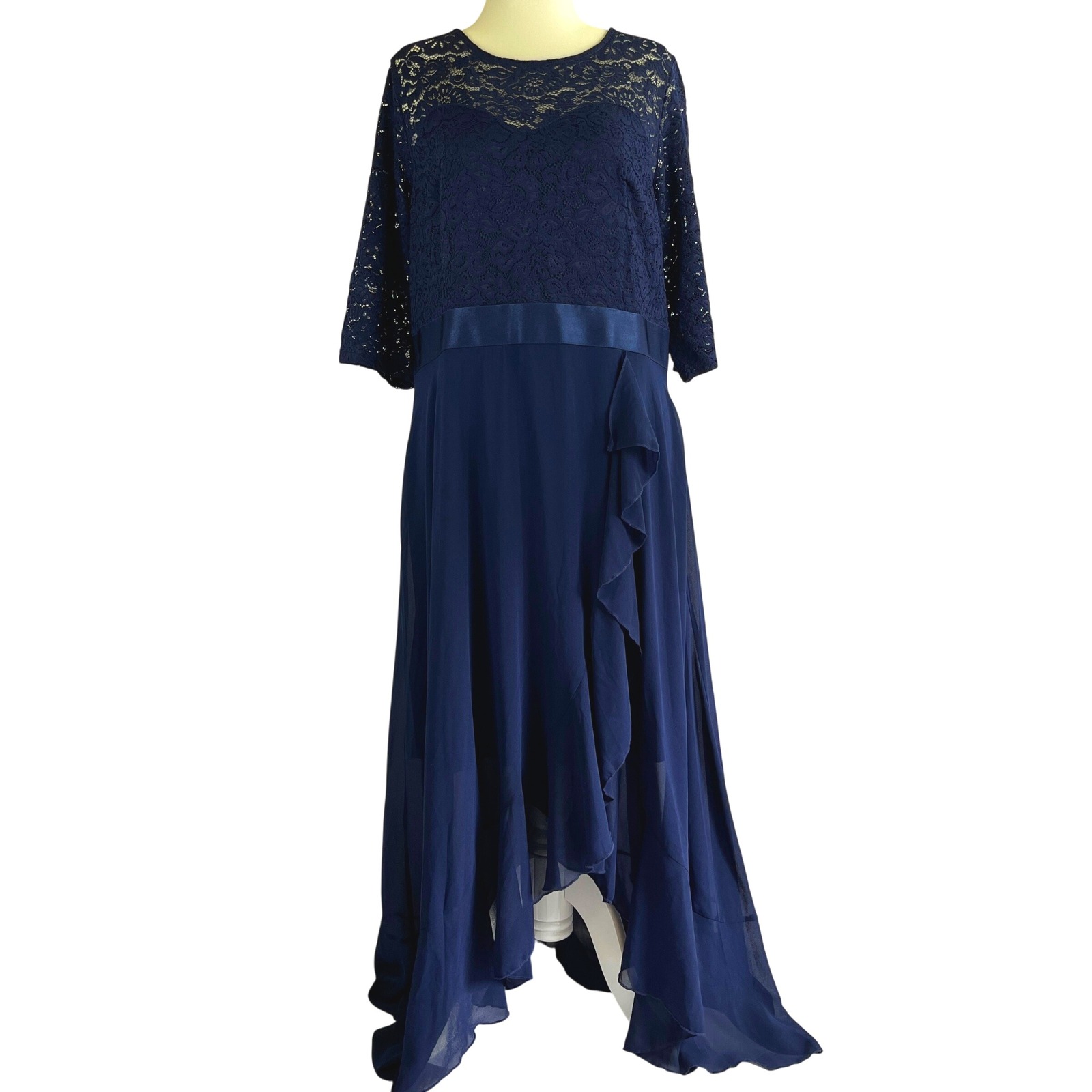 MIUSOL Navy Blue Lace Overlay Maxi Dress Ruffle Party Cocktail 3XL