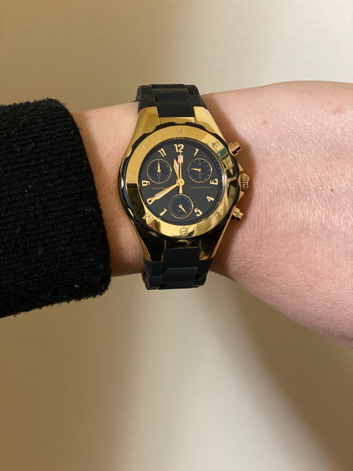 michele tahitian jelly bean watch black and gold