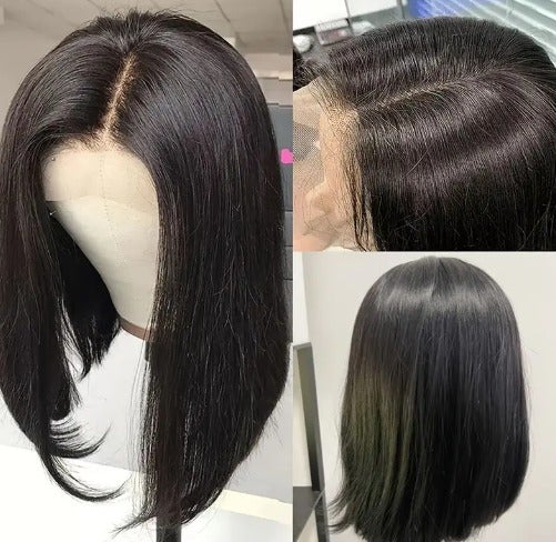 Lace Front Bob Wigs Human Hair Straight Remy Brazilian Hair Natural Black Color