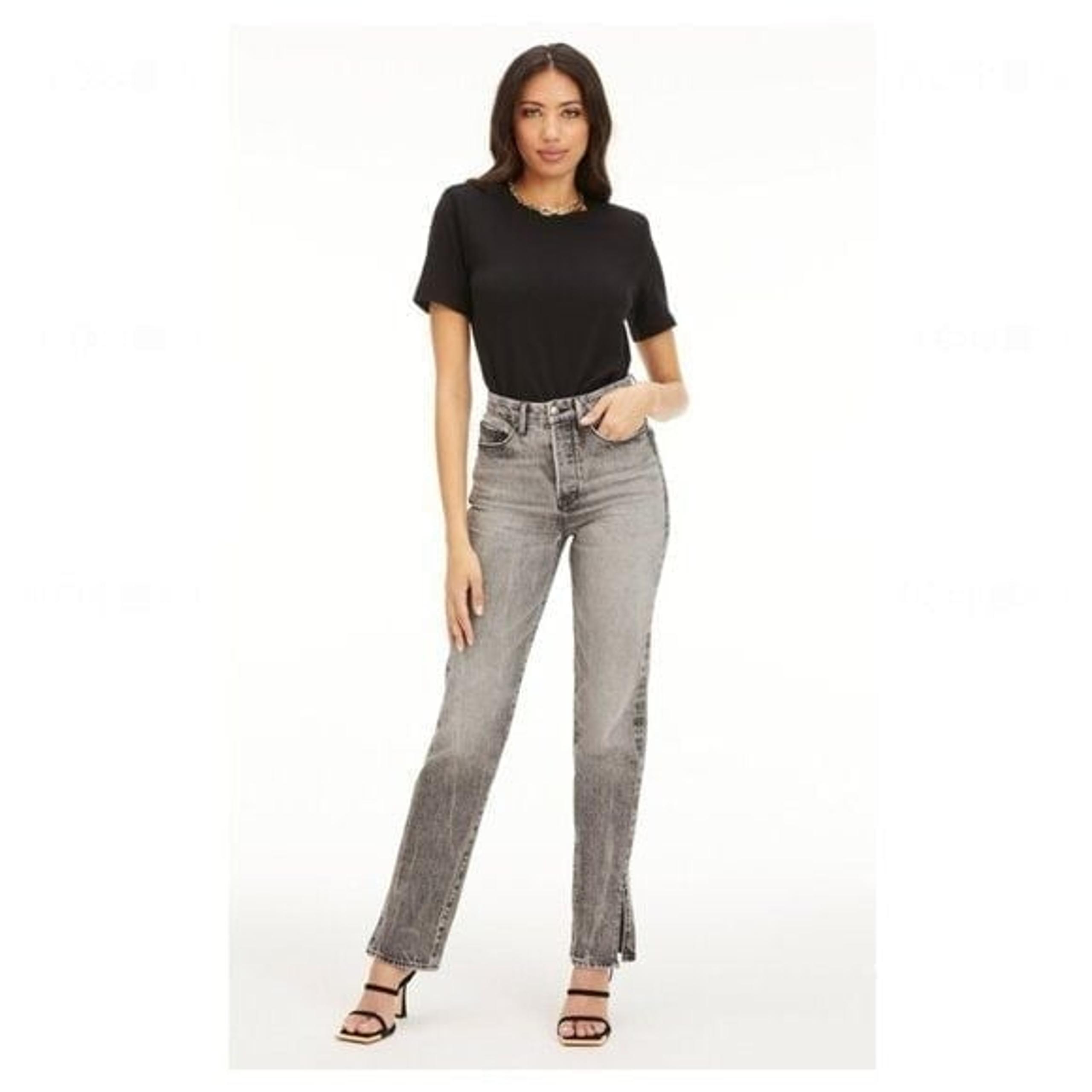 Good American Women's High Rise Split Hem Grey Wash Jeans Black/Silver Size 27