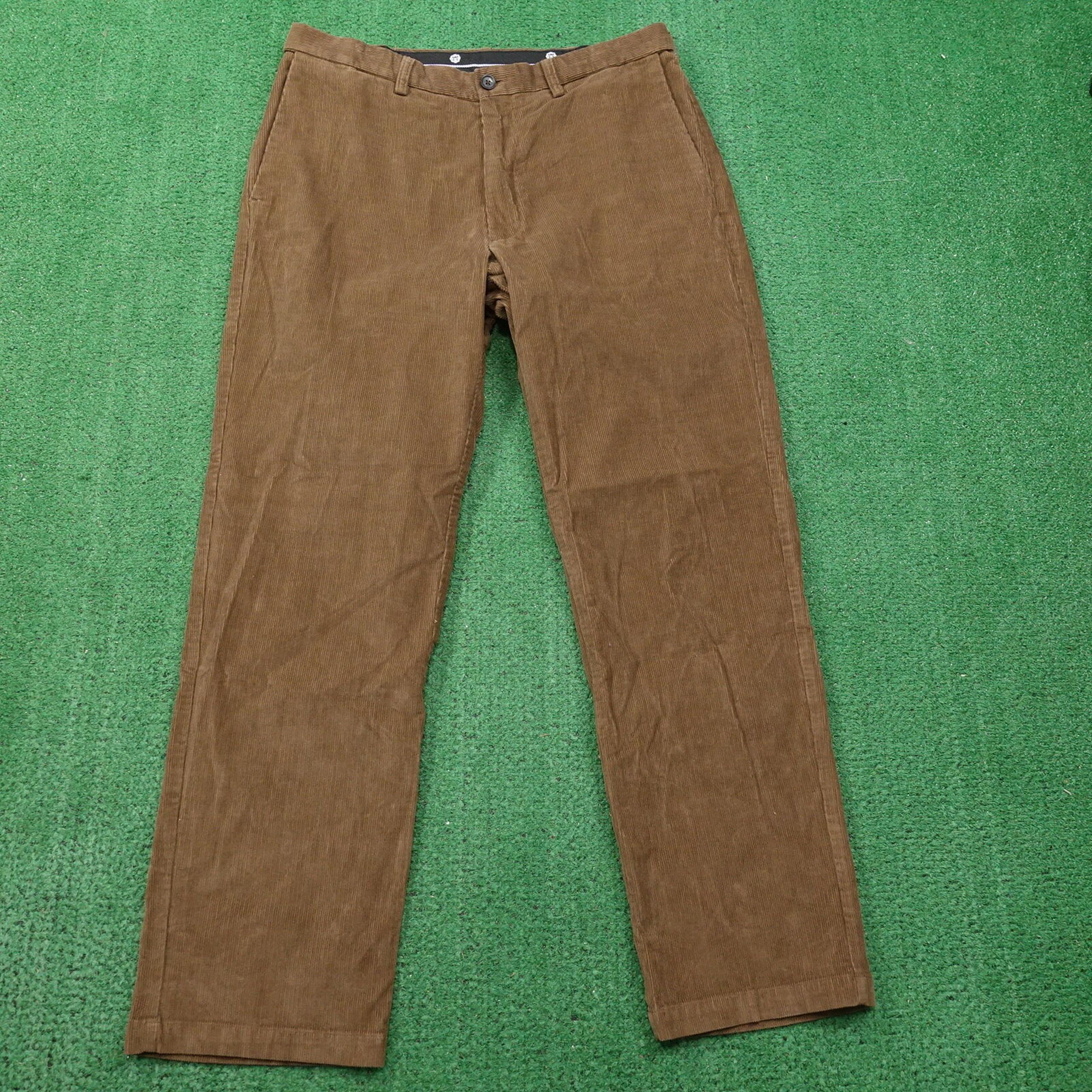 HAGGAR BROWN FLAT FRONT CORDUROY CHINO PANTS MENS SIZE 36X32